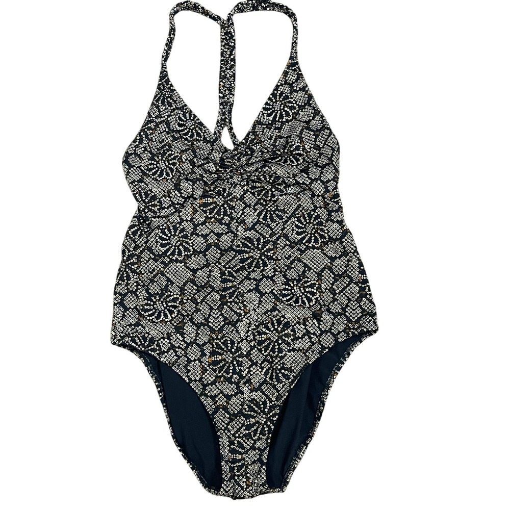 Ulla Johnson Womens Black White Batik Print Racerback One Piece Swimsuit L